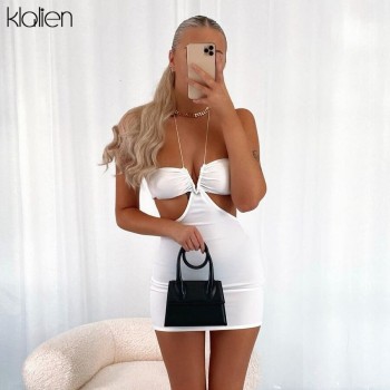 Women Summer Sexy Hollow Out Strapless Mini Dresses 2021 New Simple Casual Streetwear White Female Bodycon
